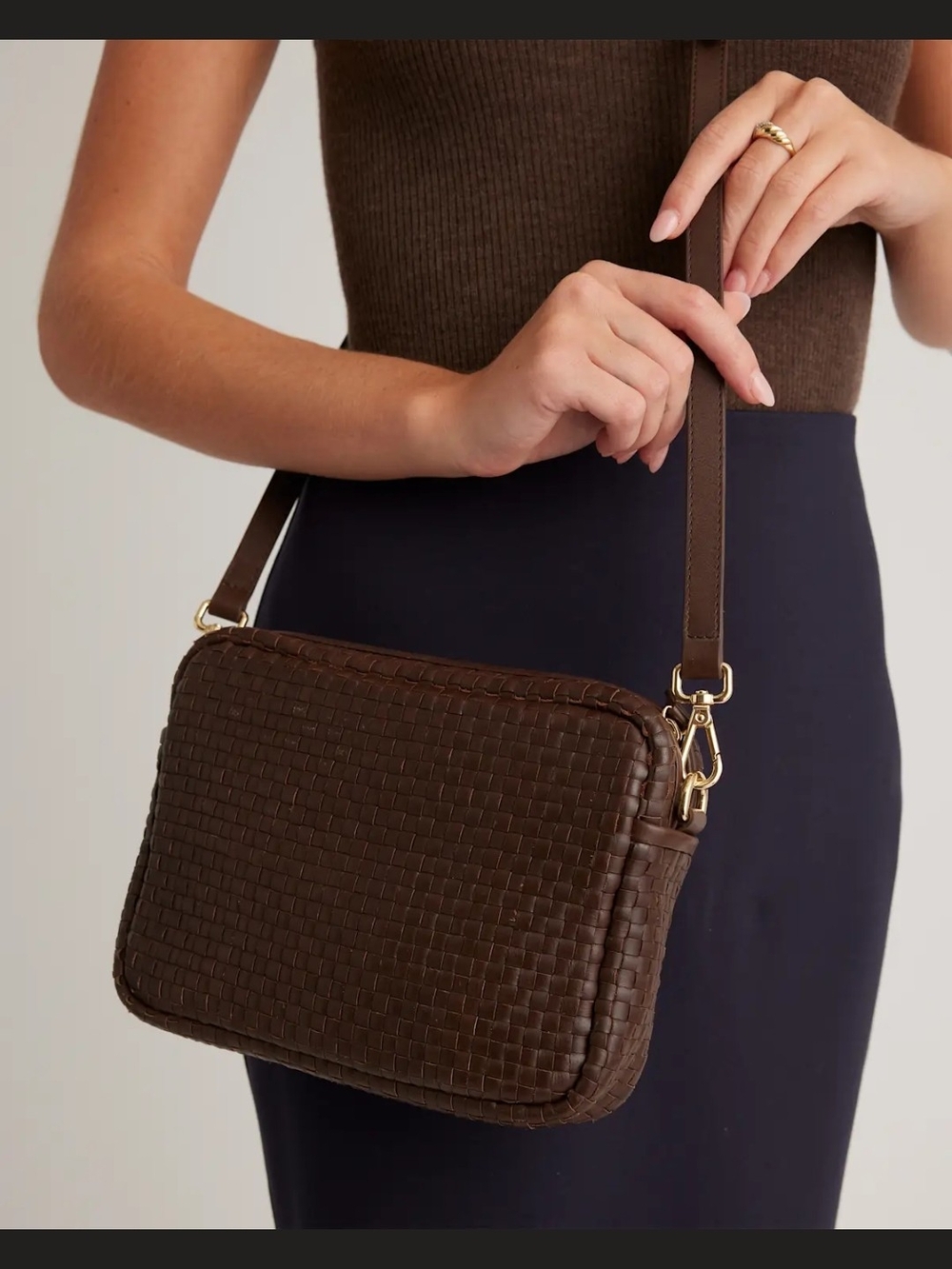Quince Italian Leatger Brown Woven Leather Crossbody Bag - Women